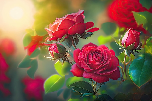 Крупный план растения красных роз