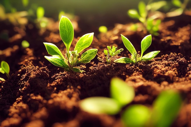 Крупный план рассады растений на сухой почвеСпасите планетуКонцепция окружающей среды посадка овощей