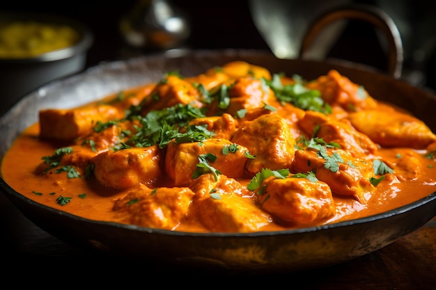 Closeup of a plate of spicy chicken curry