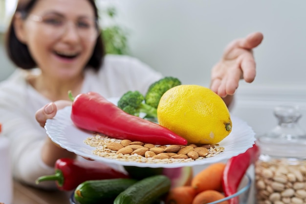 Closeup plate with a set of food for a healthy lifestyle