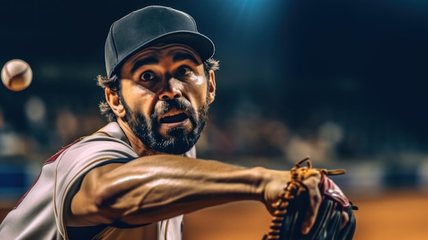 Foto primo piano di un giocatore in una partita di baseball