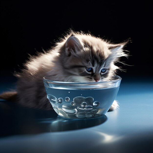 Premium AI Image | A closeup of a playful kitten drinking water