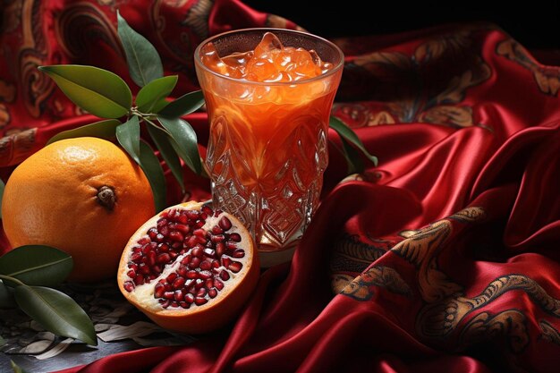 Клоуз-ап гранатового сока с яркими апельсиновыми соломинками