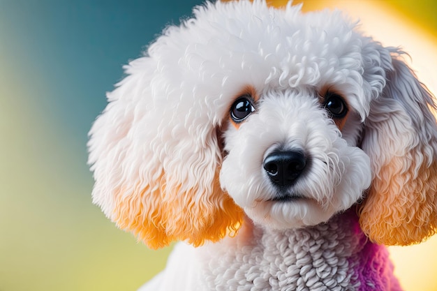 Closeup of Poodle dog on white background ai generative