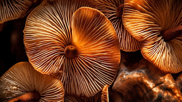 Closeup of portabella mushroom gills AI Generated