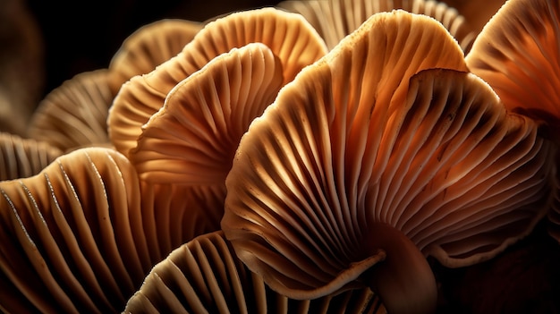 Closeup of portabella mushroom gills AI Generated