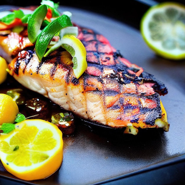 Closeup portion of grilled dorado fish fillet