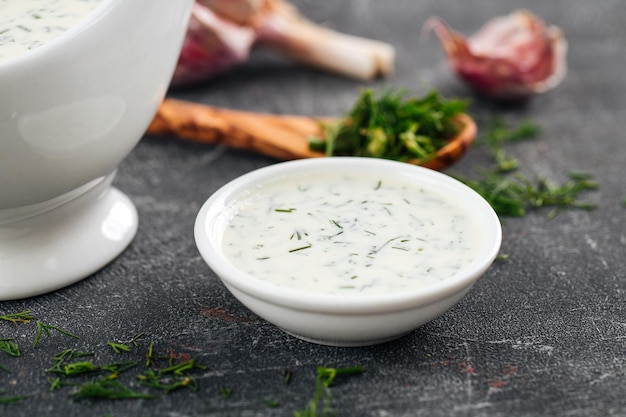 Closeup on portion of sour cream sauce