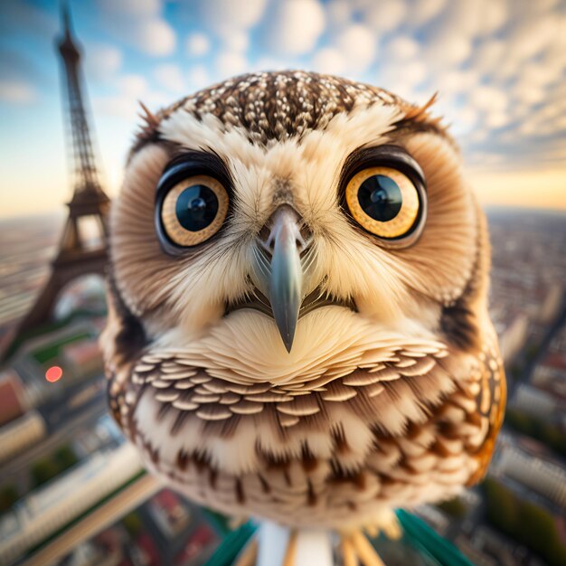 Closeup portrait of adorable owl looking at camera