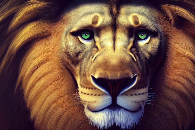 Closeup portrait of an African Lion 3d render Raster illustration