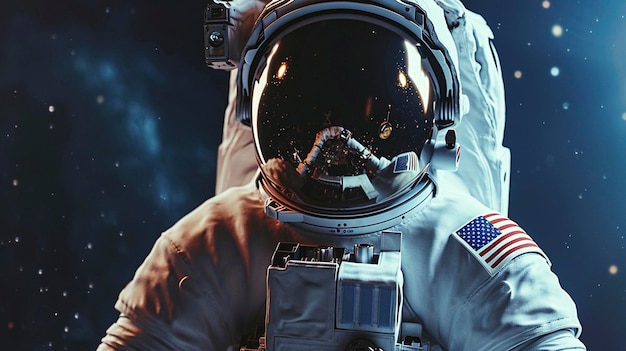 Портрет крупным планом космонавта в шлеме в открытом космосе