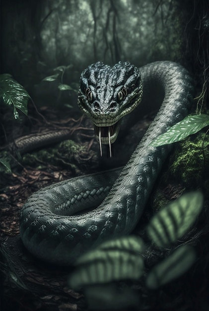 Closeup portrait of attacking cobra in jungle