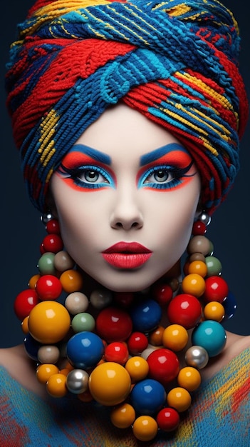 Closeup portrait of beautiful fashion woman with color face art