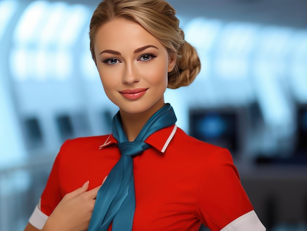 A CloseUp Portrait of Beautiful Flight Attendant