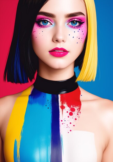 Closeup portrait of a beautiful girl with bright makeup beauty fashion