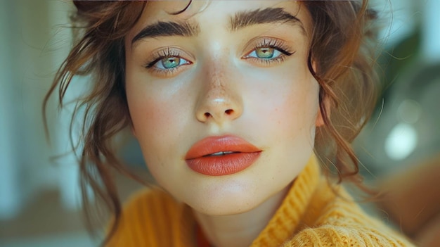 Closeup portrait of a beautiful girl with bright makeup