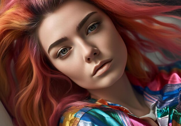 Closeup portrait of a beautiful girl with colorful hair beauty fashion