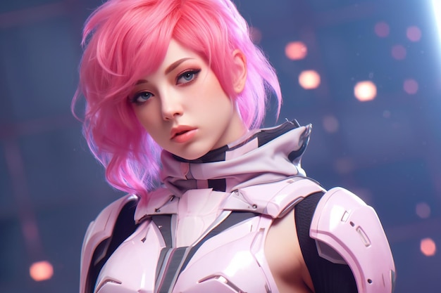 Closeup portrait of a beautiful girl with pink hair Cosplay