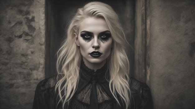 Closeup portrait of a beautiful gothic woman with dark makeup Generative AI