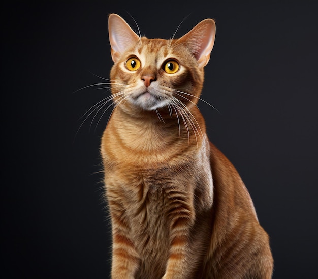 Photo closeup portrait of a beautiful red abyssinian cat isolated on black background