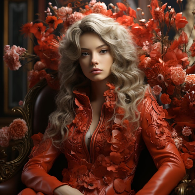 CloseUp Portrait of Beautiful Teenage Woman in Red Dress