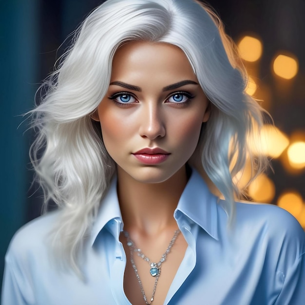 Closeup portrait of a beautiful top model with white hair Portrait of a young blonde pretty woman