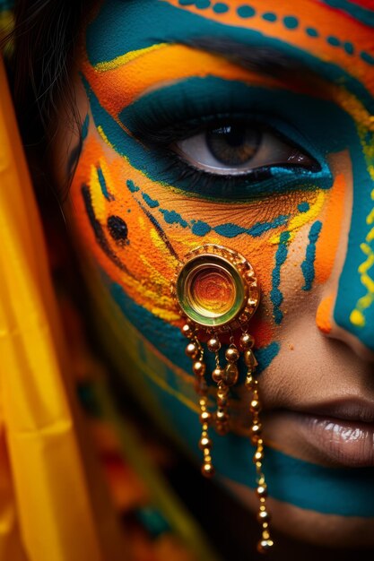 Closeup portrait of a beautiful woman with creative makeup