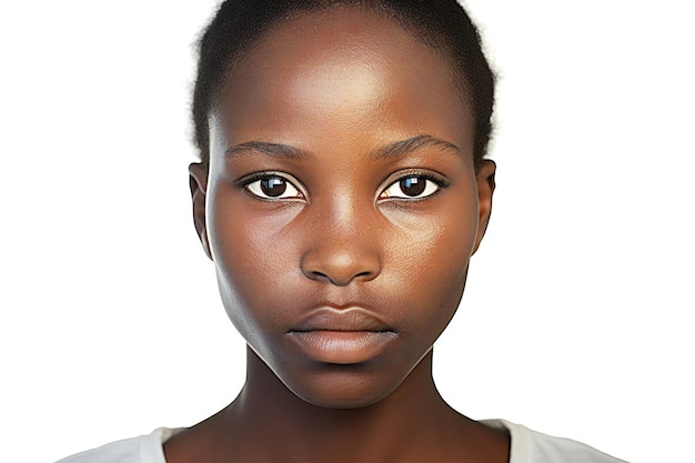 Closeup portrait of a beautiful young african woman on white background