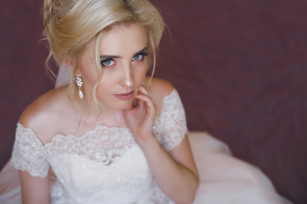 Closeup portrait of a beautiful young bride