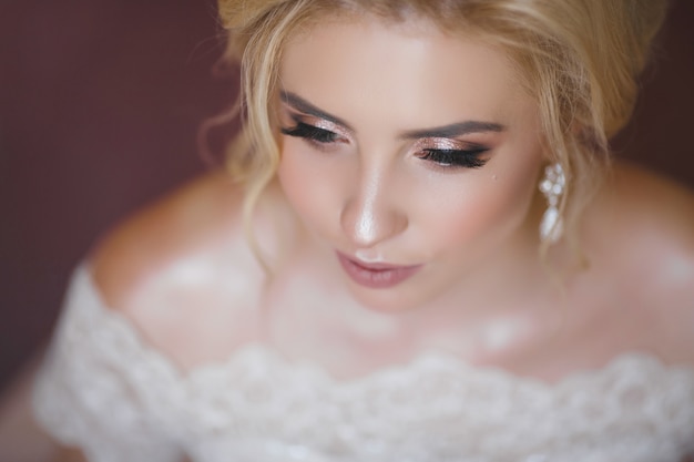 Closeup portrait of a beautiful young bride