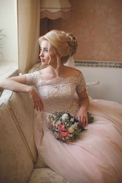 Closeup portrait of a beautiful young bride