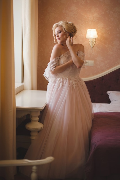 Closeup portrait of a beautiful young bride