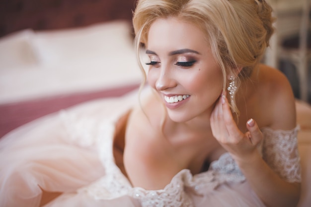 Closeup portrait of a beautiful young bride