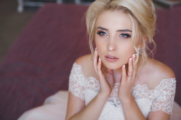 Closeup portrait of a beautiful young bride