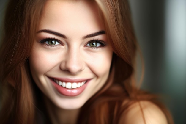 Closeup portrait of a beautiful young woman smiling at the camera created with generative ai