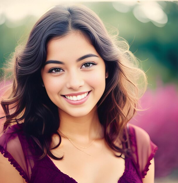 Closeup portrait of a beautiful young woman smiling and looking at camera