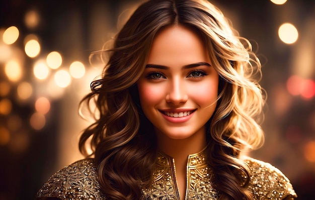 Closeup portrait of a beautiful young woman with long wavy hair