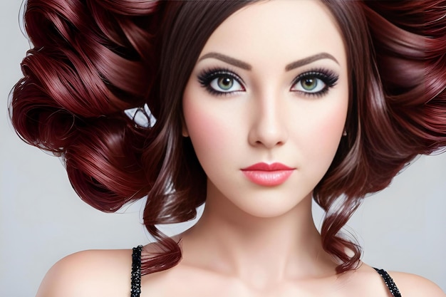 赤い髪の美しい若い女性のクローズ アップの肖像画完璧なメイク