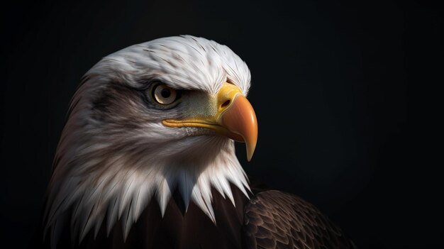 Photo closeup portrait of big golden eagle over deep blue sky