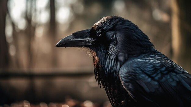 Foto ritratto da vicino di un corvo nero