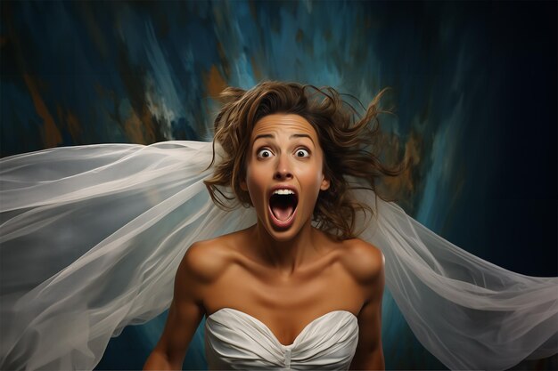 Closeup portrait of a bride dressed in white with a surprised expression Generative ai image