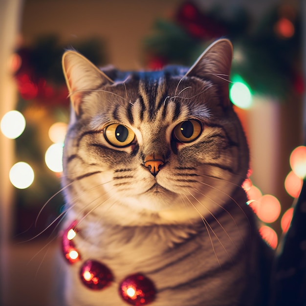 猫クリスマス イラスト キティのポートレート、クローズ アップ