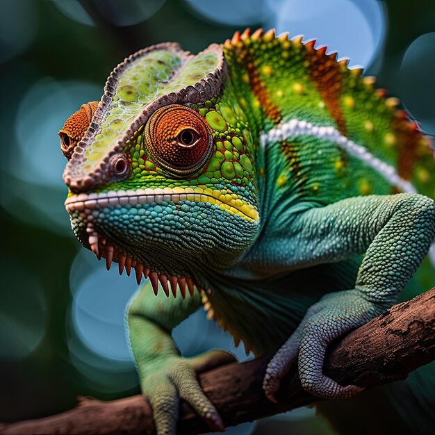 closeup portrait of a chameleon beautiful extreme lizard