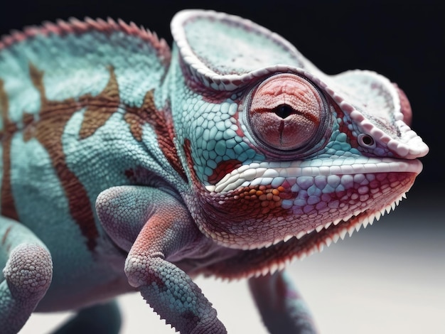 Closeup portrait of a chameleon on a black background