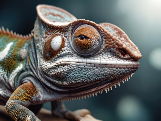 Closeup portrait of a chameleon on a black background