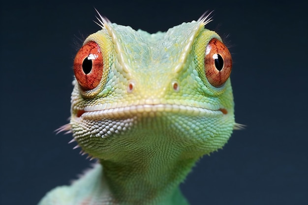 Photo closeup portrait of a chameleon on a dark background