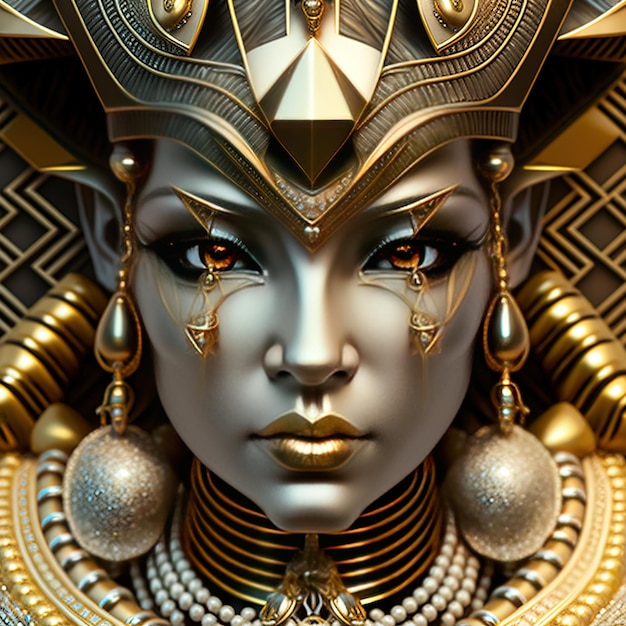 CloseUp Portrait Cleopatra in Metallic Armor