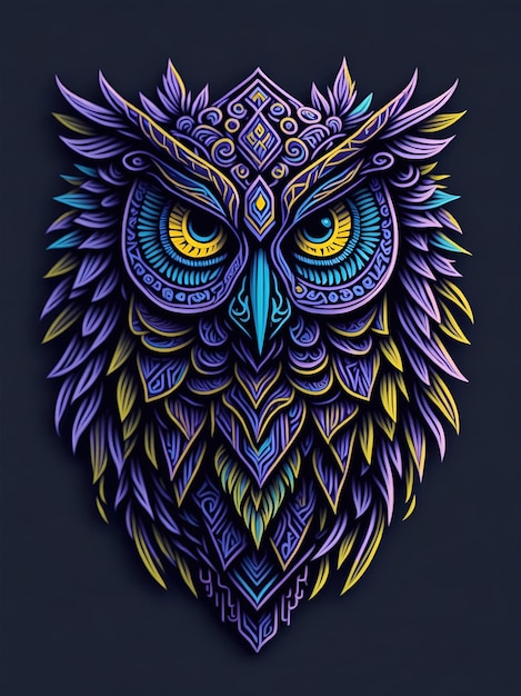 A closeup portrait of a colorful and highly detailed cute psychedelic OWL