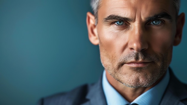 Photo a closeup portrait of a confident and successful businessman looking at the camera with a serious expression he is wearing a dark suit and tie