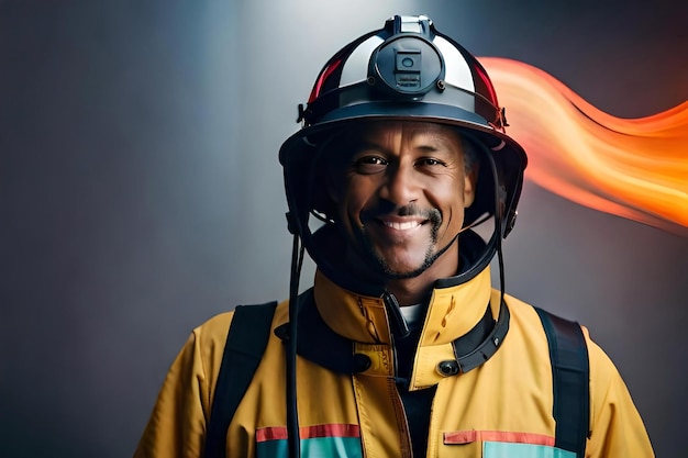 Premium AI Image | Closeup portrait of a content middleaged firefighter ...